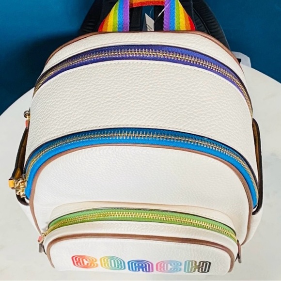 NWOT Coach Mini Court Backpack With Rainbow Print White In Pebbled Leather - Picture 9 of 11